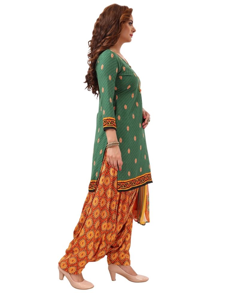 Mind Blowing Green Printed Unstitched Salwar Suit | Sudathi