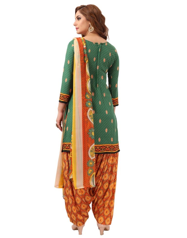 Mind Blowing Green Printed Unstitched Salwar Suit | Sudathi