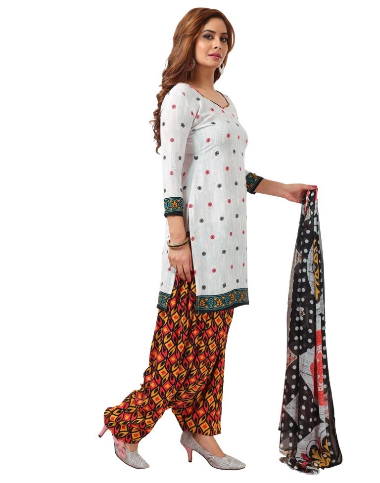 Charismatic White Printed Unstitched Salwar Suit | Sudathi