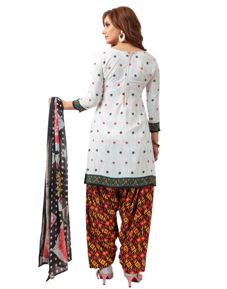 Charismatic White Printed Unstitched Salwar Suit | Sudathi
