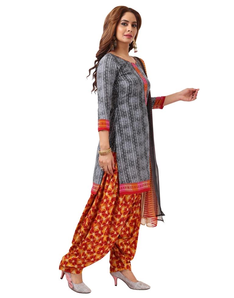 Impressive Grey Printed Unstitched Salwar Suit | Sudathi