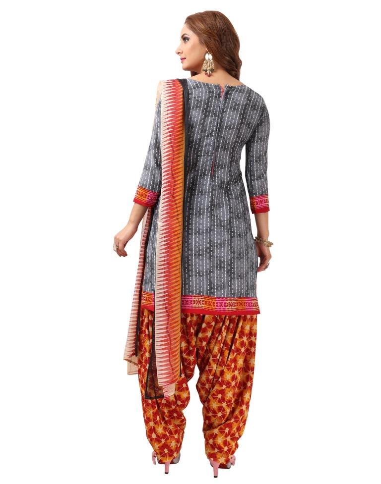 Impressive Grey Printed Unstitched Salwar Suit | Sudathi