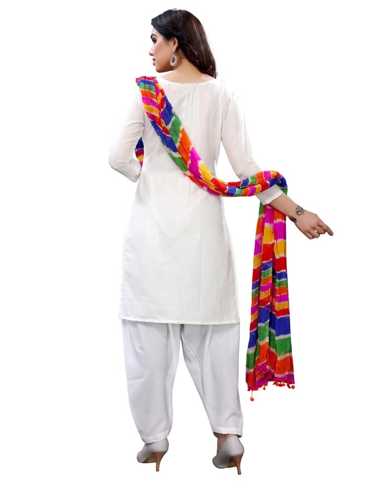 Attractive White Cotton Embroidered Unstitched Salwar Suit | Sudathi