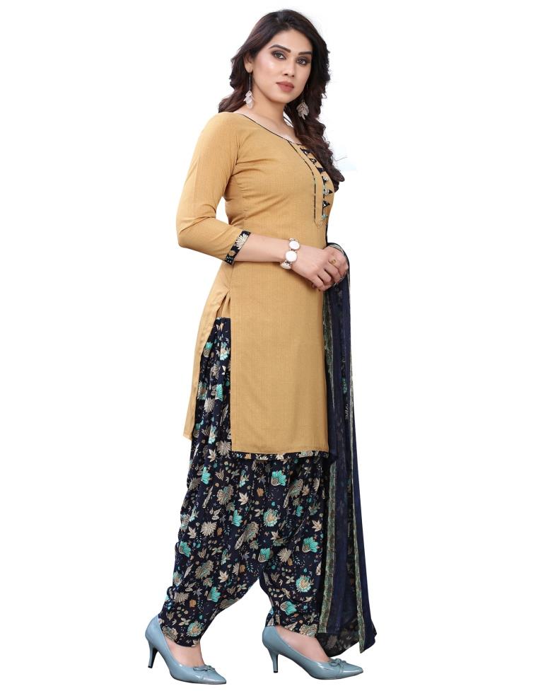 Graceful Beige Printed Unstitched Salwar Suit | Sudathi
