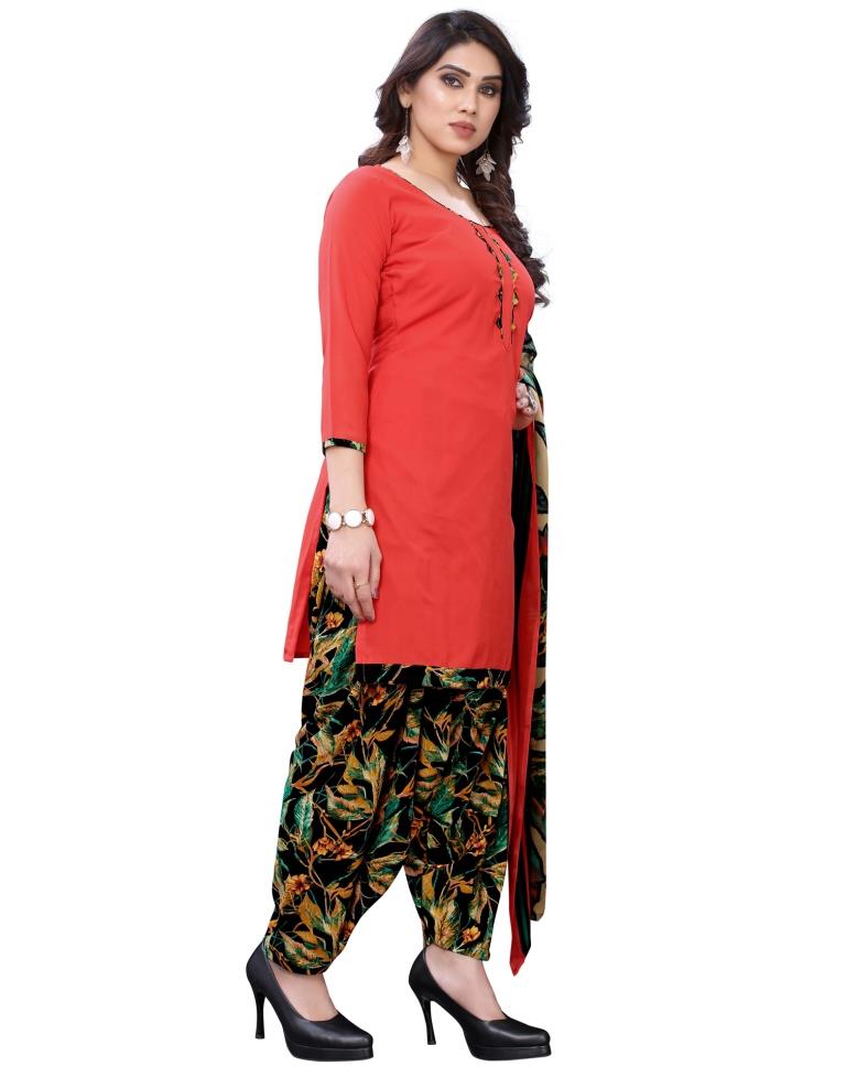 Enthralling Crimson Red Printed Unstitched Salwar Suit | Sudathi