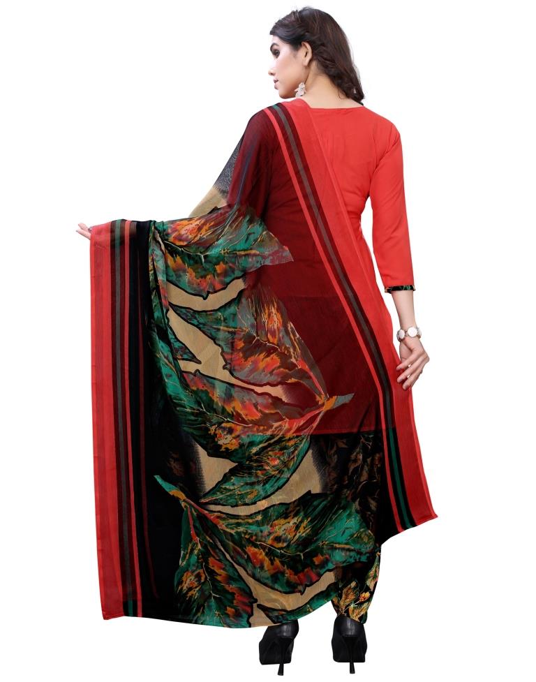 Enthralling Crimson Red Printed Unstitched Salwar Suit | Sudathi