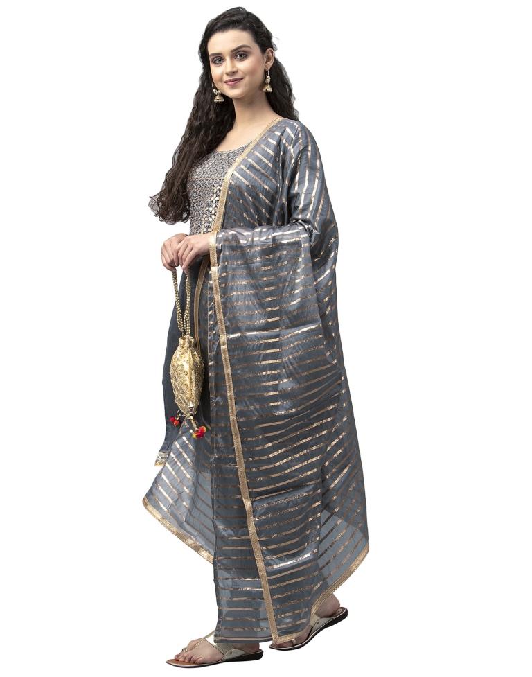 Ravishing Grey Cotton Thread Work Unstitched Salwar Suit | Sudathi