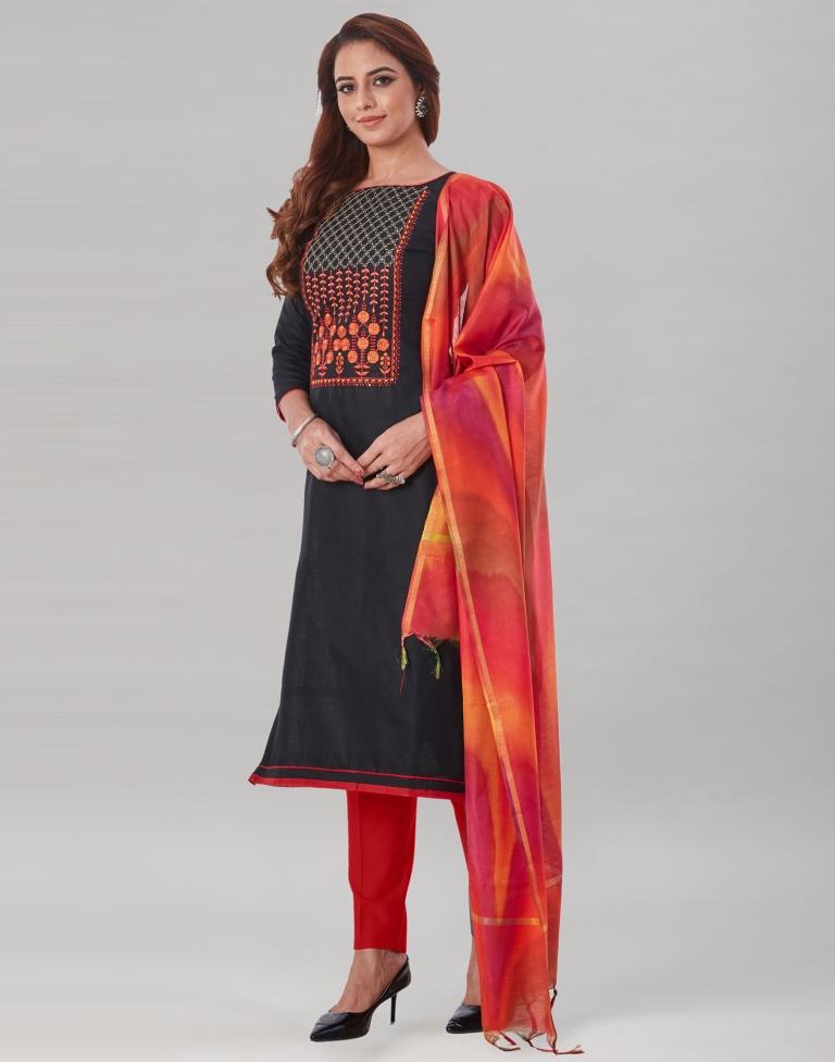 Classy Black Cotton Embriodery Unstitched Salwar Suit | Sudathi