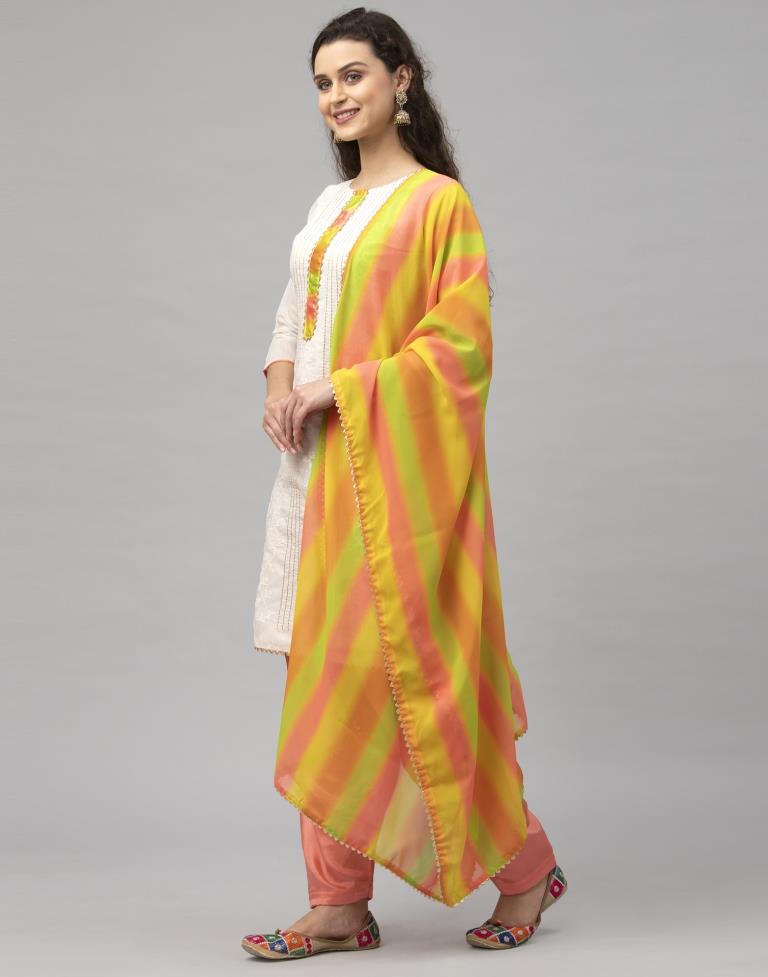Blooming Off White Cotton Embroidered Unstitched Salwar Suit | Sudathi