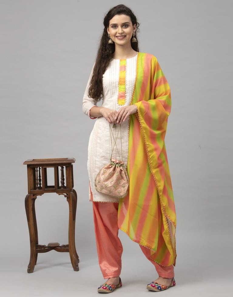 Blooming Off White Cotton Embroidered Unstitched Salwar Suit | Sudathi
