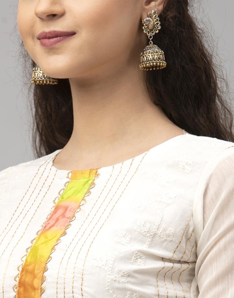 Blooming Off White Cotton Embroidered Unstitched Salwar Suit | Sudathi