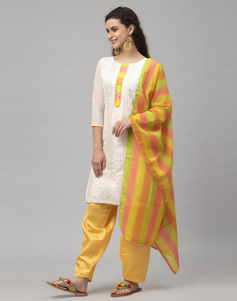 Definitive Off White Cotton Embroidered Unstitched Salwar Suit | Sudathi