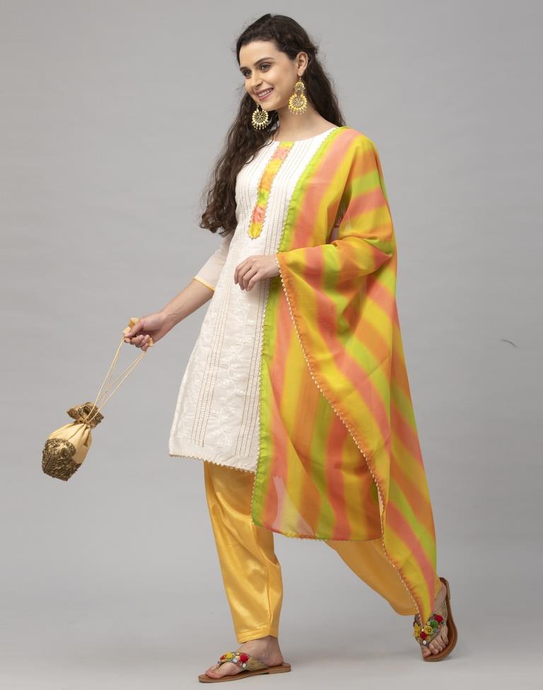 Definitive Off White Cotton Embroidered Unstitched Salwar Suit | Sudathi