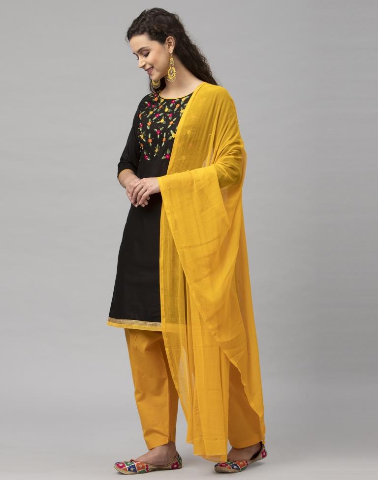 Brilliant Black Cotton Thread Work Unstitched Salwar Suit | Sudathi