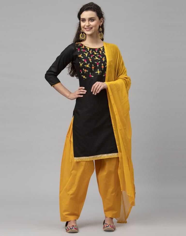 Brilliant Black Cotton Thread Work Unstitched Salwar Suit | Sudathi