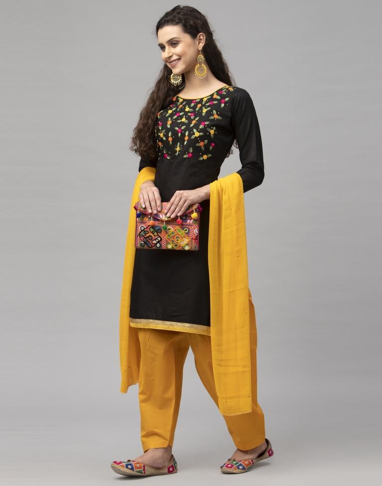 Brilliant Black Cotton Thread Work Unstitched Salwar Suit | Sudathi