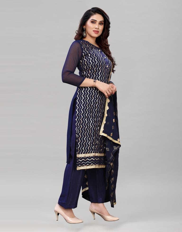 Auspicious Navy Blue Georgette Sequence Work Unstitched Salwar Suit | Sudathi