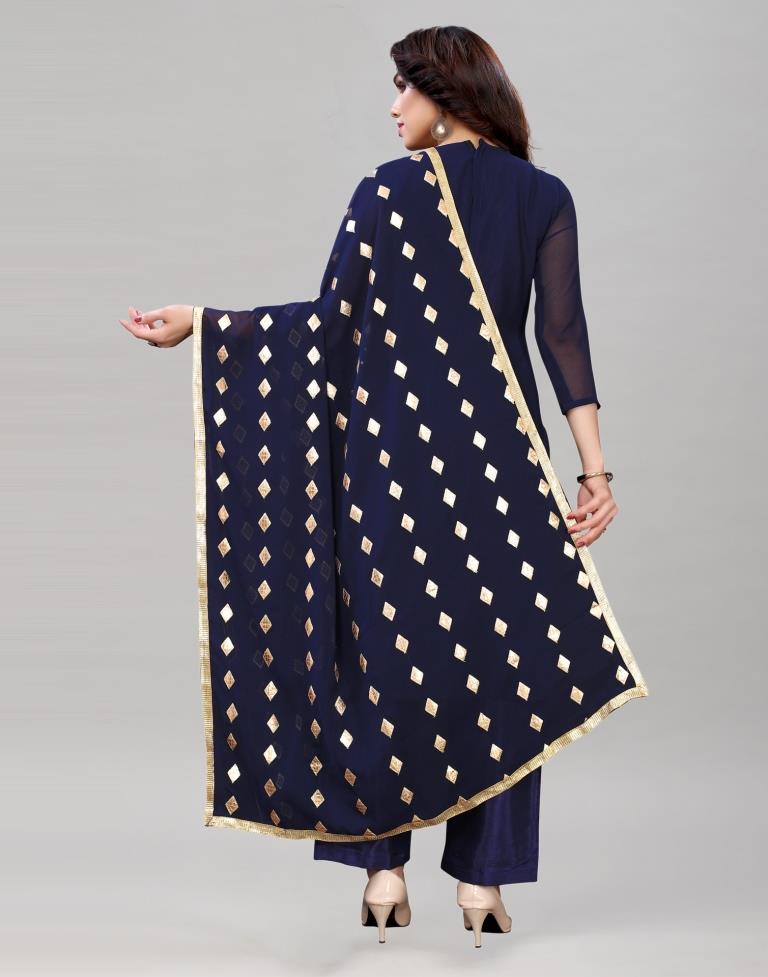 Auspicious Navy Blue Georgette Sequence Work Unstitched Salwar Suit | Sudathi