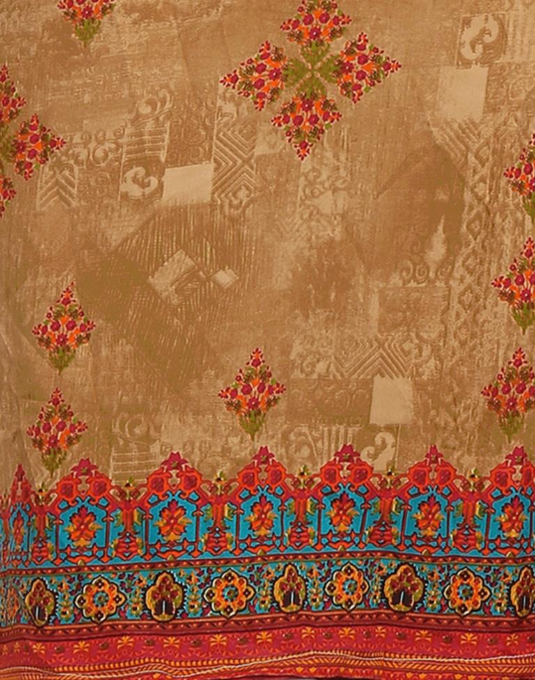 Sparkling Wood Brown Printed Unstitched Salwar Suit | Sudathi