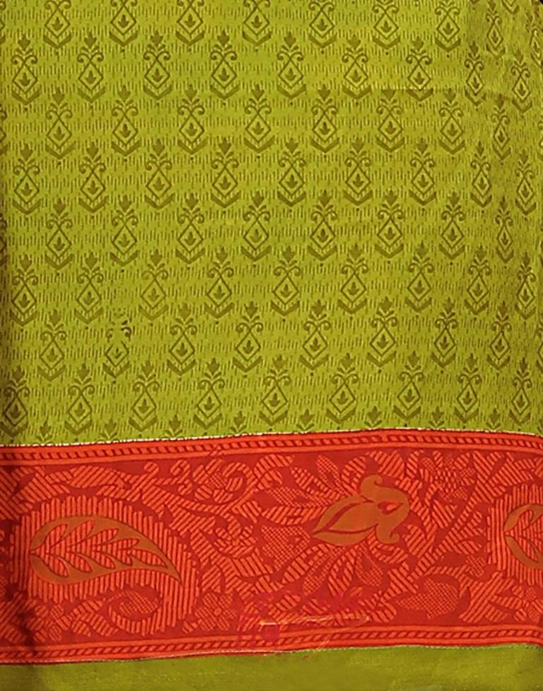 Modish Avocado Green Printed Unstitched Salwar Suit | Sudathi