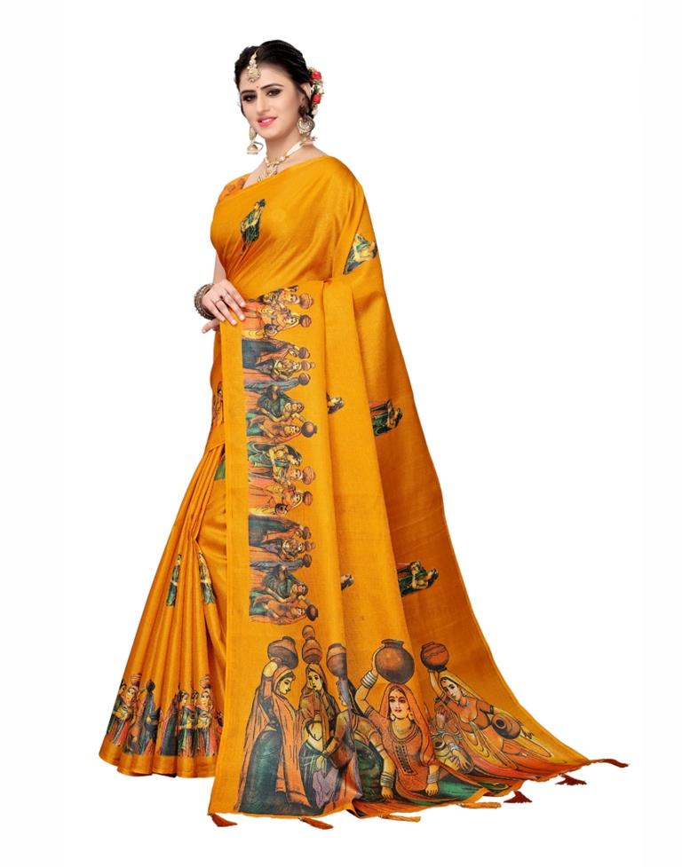 Yellow Coloured Poly Silk Printed Saree | Sudathi