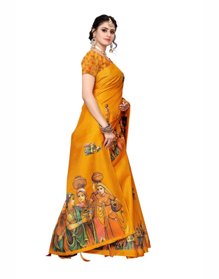 Yellow Coloured Poly Silk Printed Saree | Sudathi