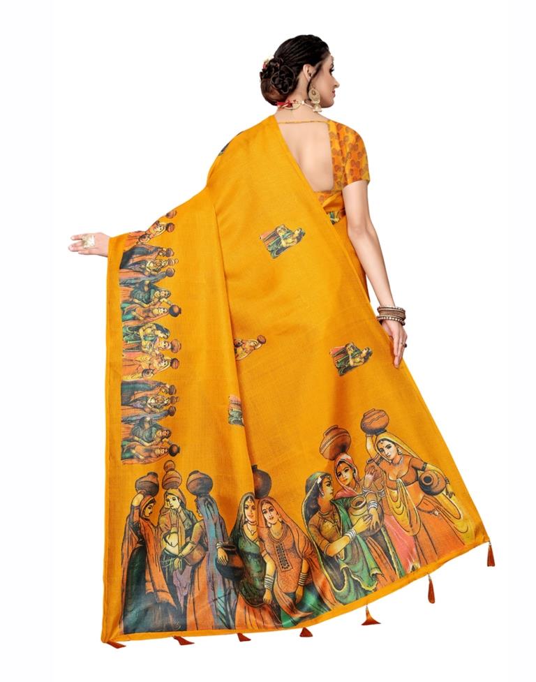Yellow Coloured Poly Silk Printed Saree | Sudathi