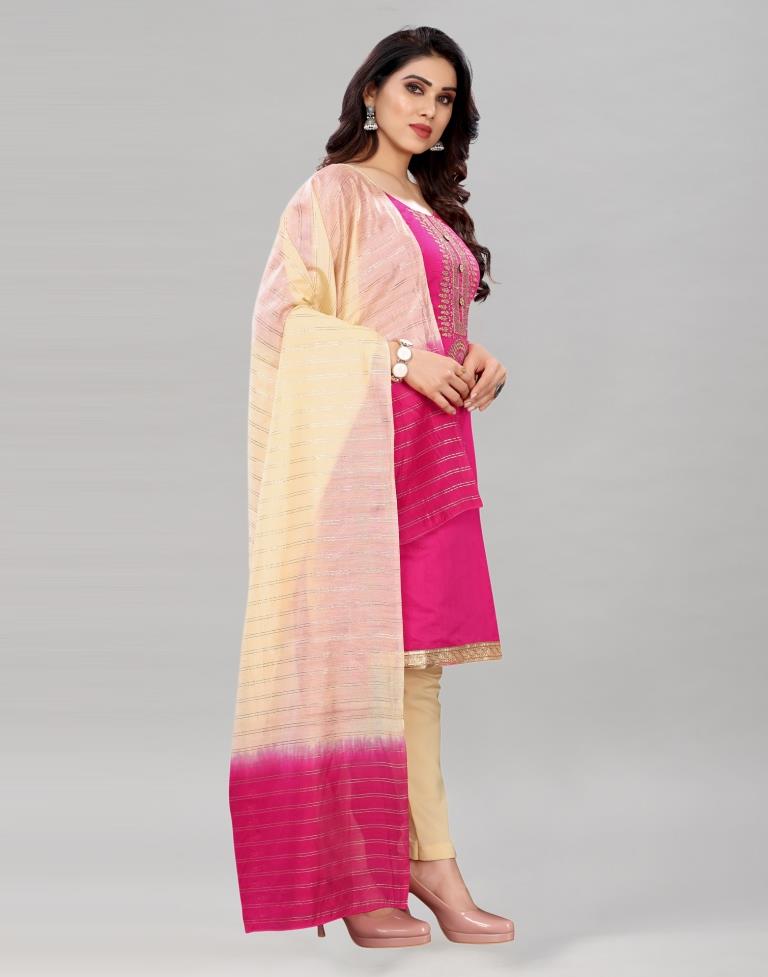 Gorgeous Pink Chanderi Silk Embroidered Unstitched Salwar Suit | Sudathi