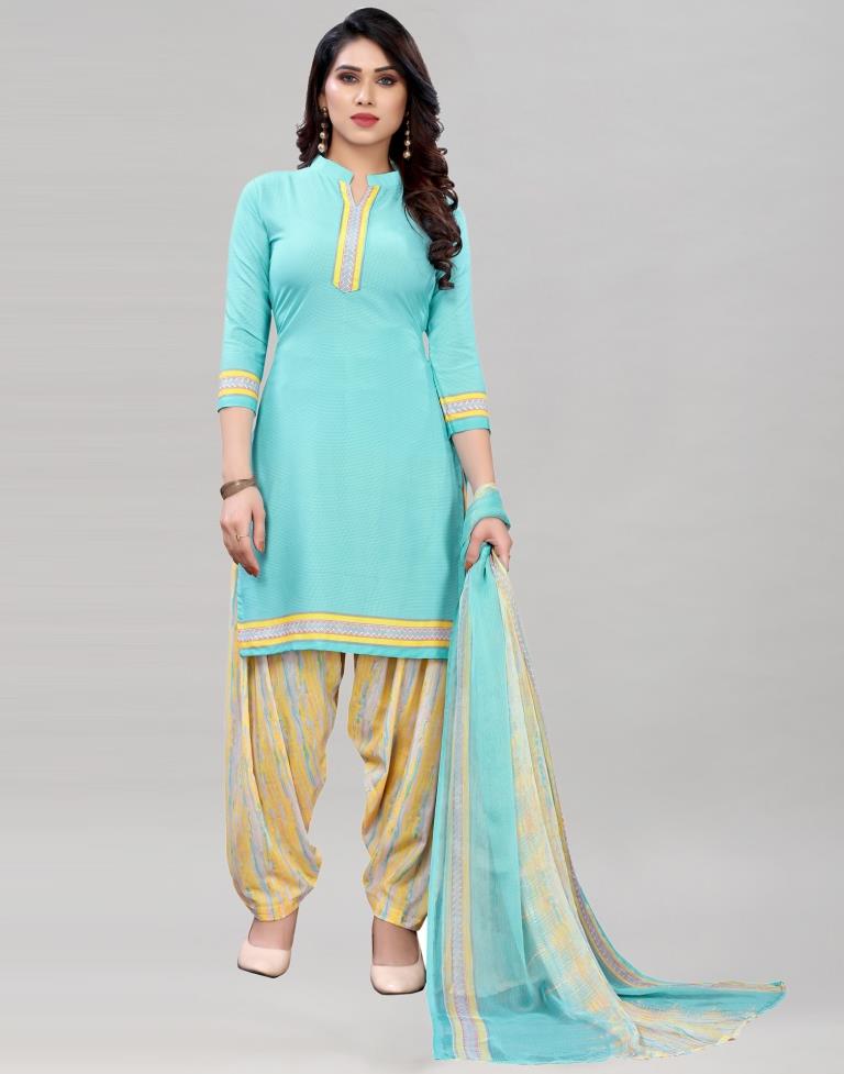 Luscious Light Sky Blue Printed Unstitched Salwar Suit | Sudathi