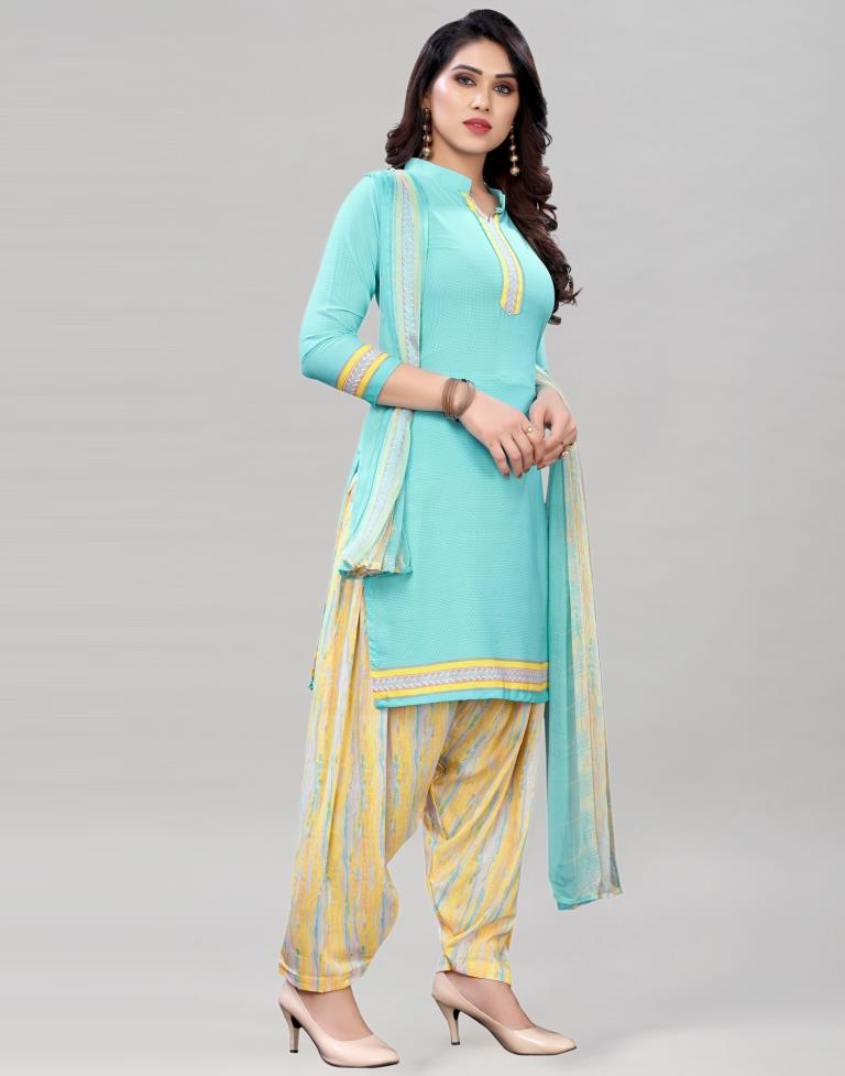 Luscious Light Sky Blue Printed Unstitched Salwar Suit | Sudathi