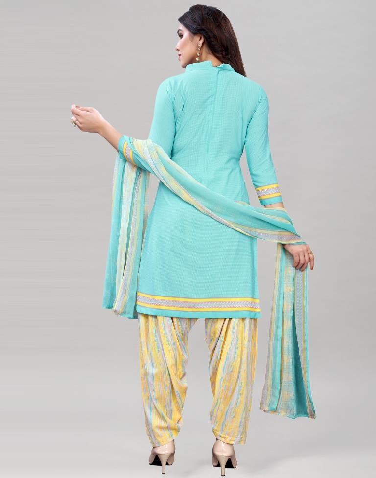 Luscious Light Sky Blue Printed Unstitched Salwar Suit | Sudathi