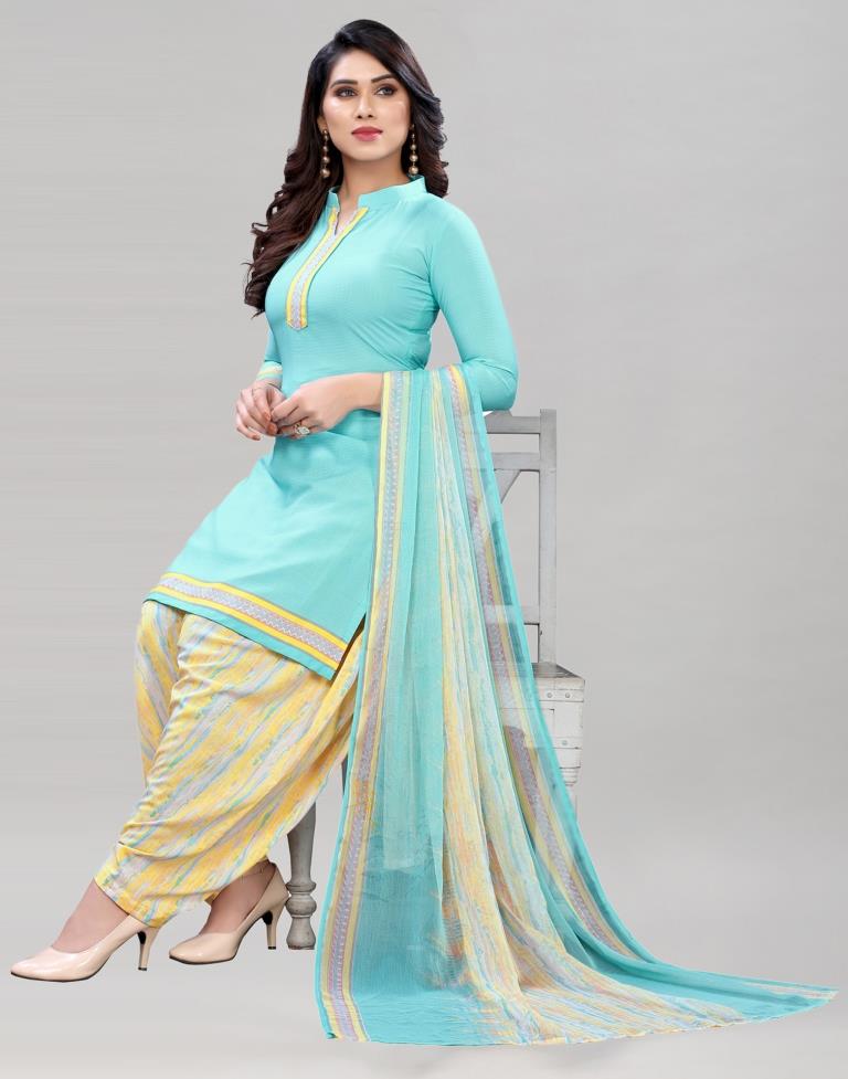 Luscious Light Sky Blue Printed Unstitched Salwar Suit | Sudathi