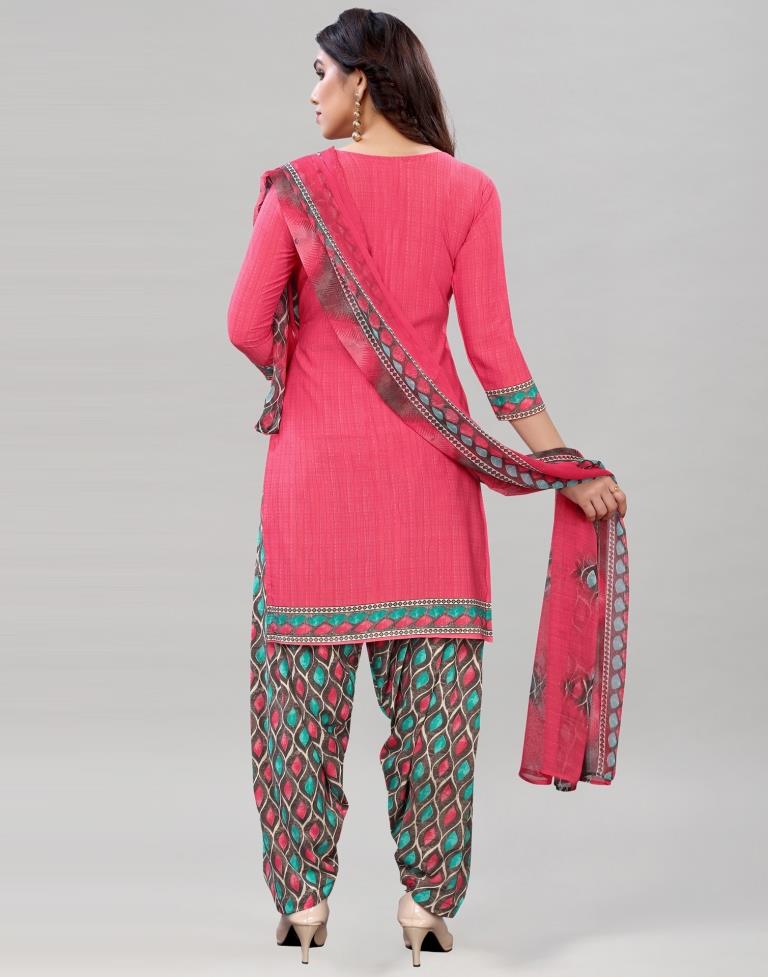 Glitzy Punch Pink Printed Unstitched Salwar Suit | Sudathi