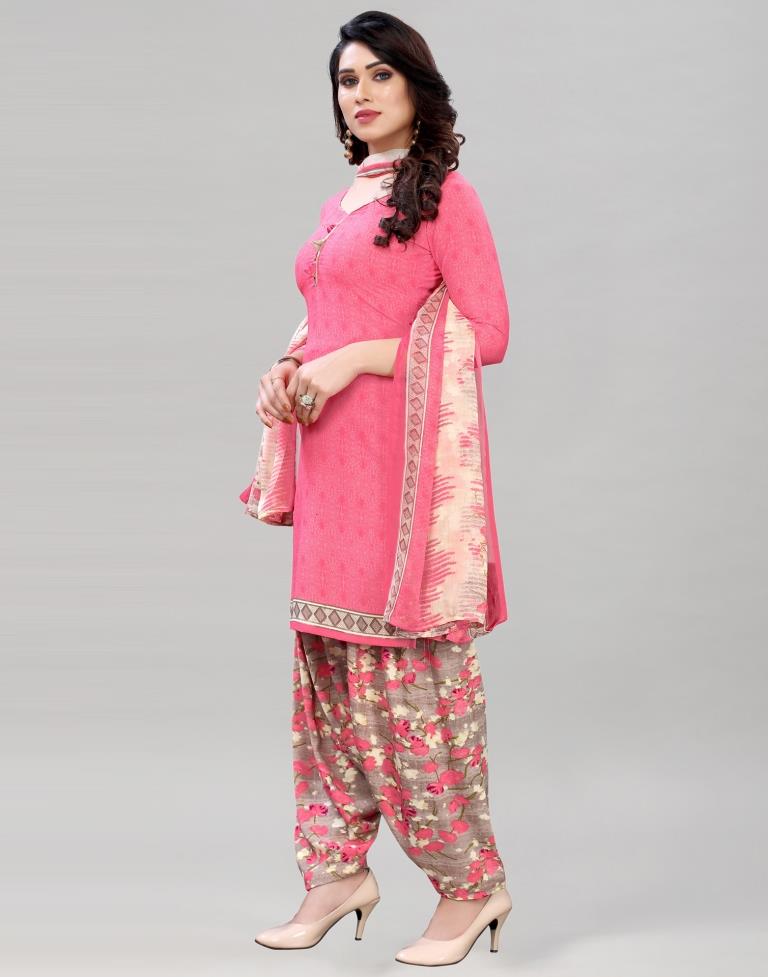 Distinctive Watermelon Pink Printed Unstitched Salwar Suit | Sudathi