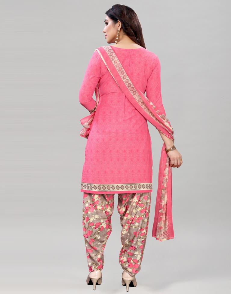 Distinctive Watermelon Pink Printed Unstitched Salwar Suit | Sudathi