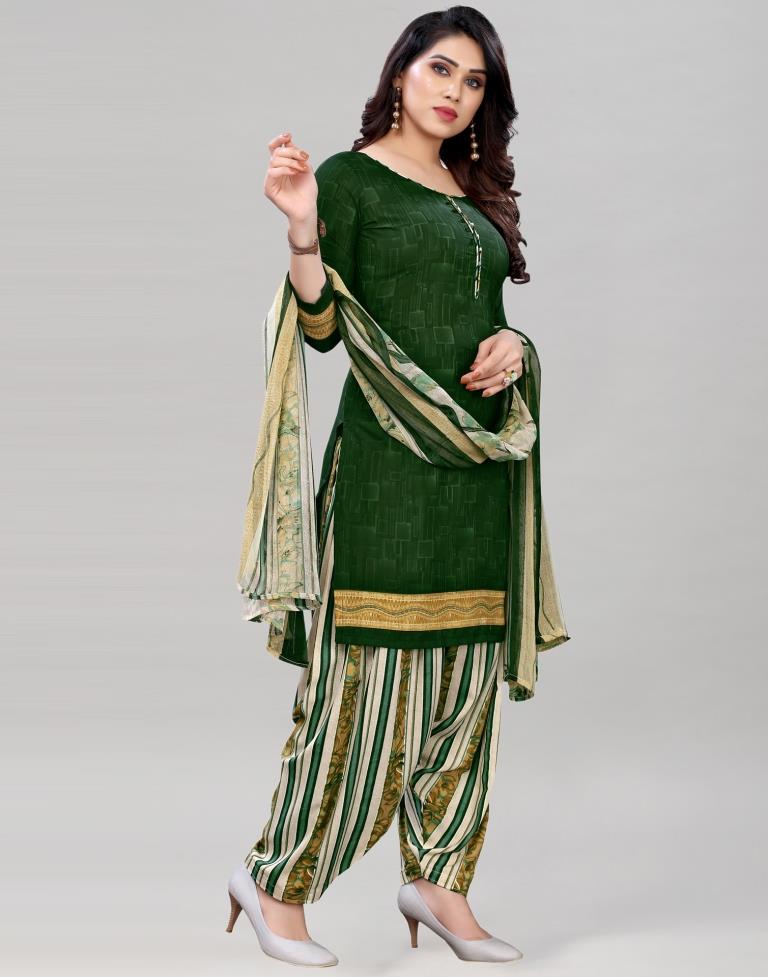 Ravishing Dark Green Printed Unstitched Salwar Suit | Sudathi