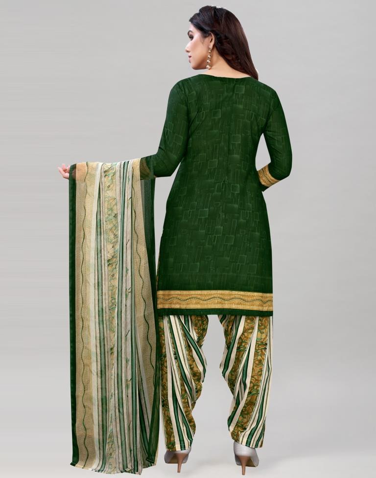 Ravishing Dark Green Printed Unstitched Salwar Suit | Sudathi
