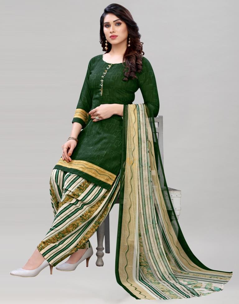 Ravishing Dark Green Printed Unstitched Salwar Suit | Sudathi