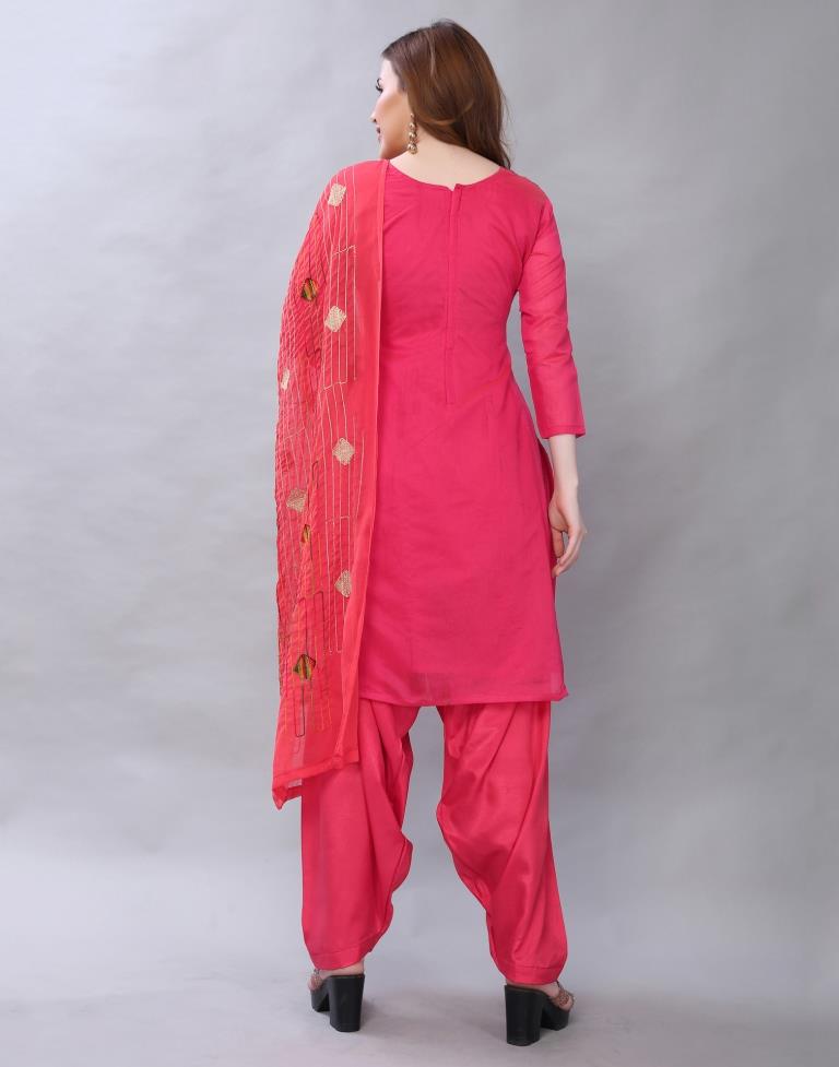 Amazing Pink Cotton Embroidered Unstitched Salwar Suit | Sudathi