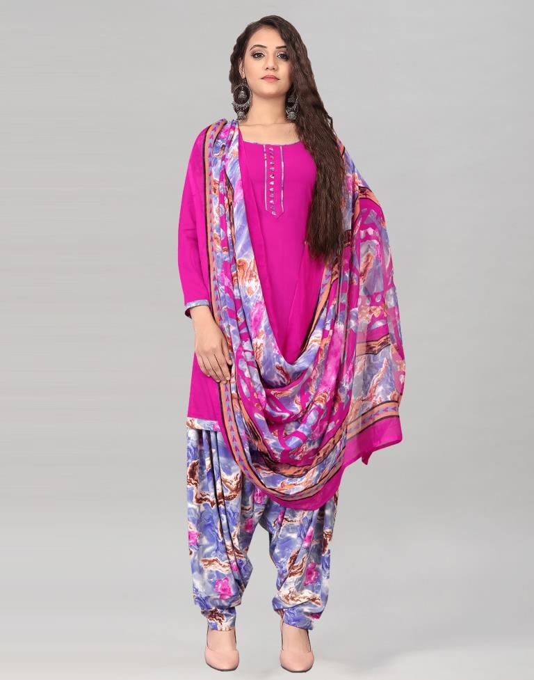 Hot Pink Dyed Unstitched Salwar Suit | Sudathi