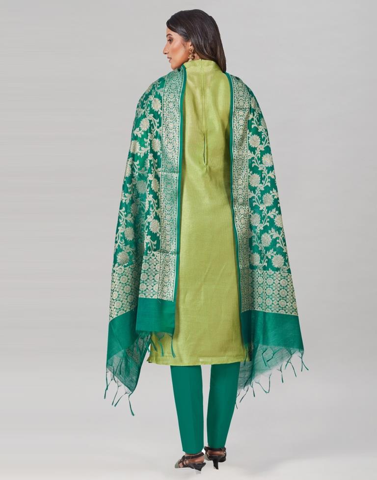 Parrot Green Silk Embroidered Unstitched Salwar Suit | Sudathi