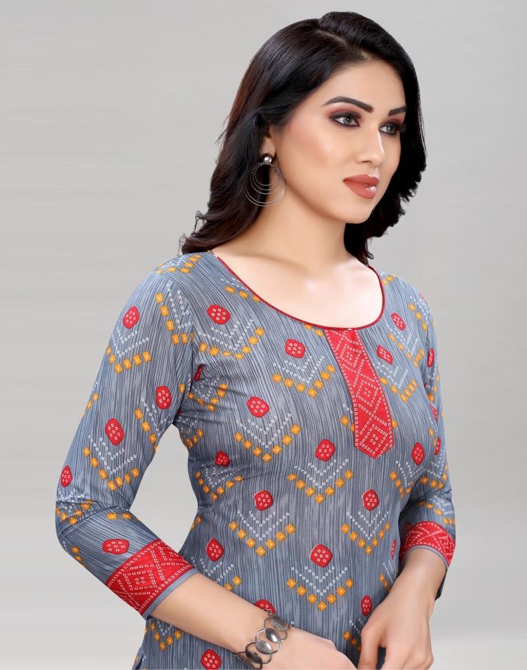 Grey Bandhani Printed Unstitched Salwar Suit | Sudathi