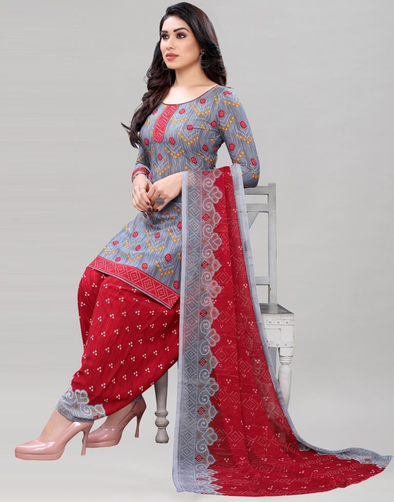 Grey Bandhani Printed Unstitched Salwar Suit | Sudathi