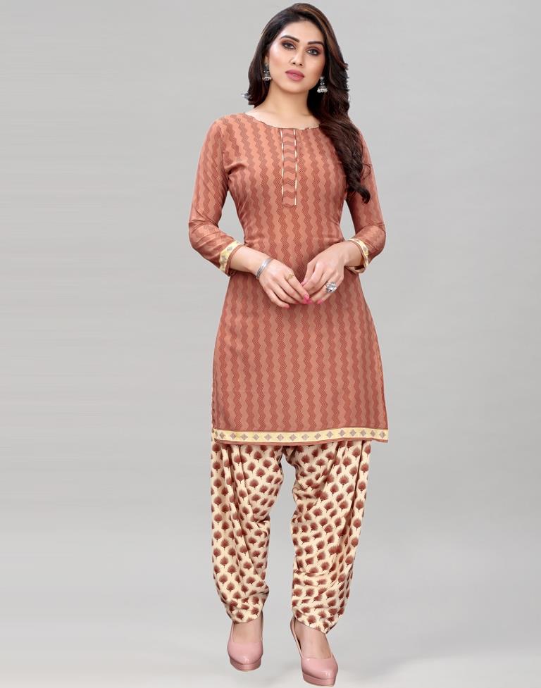 Light Brown Printed Unstitched Salwar Suit | Sudathi