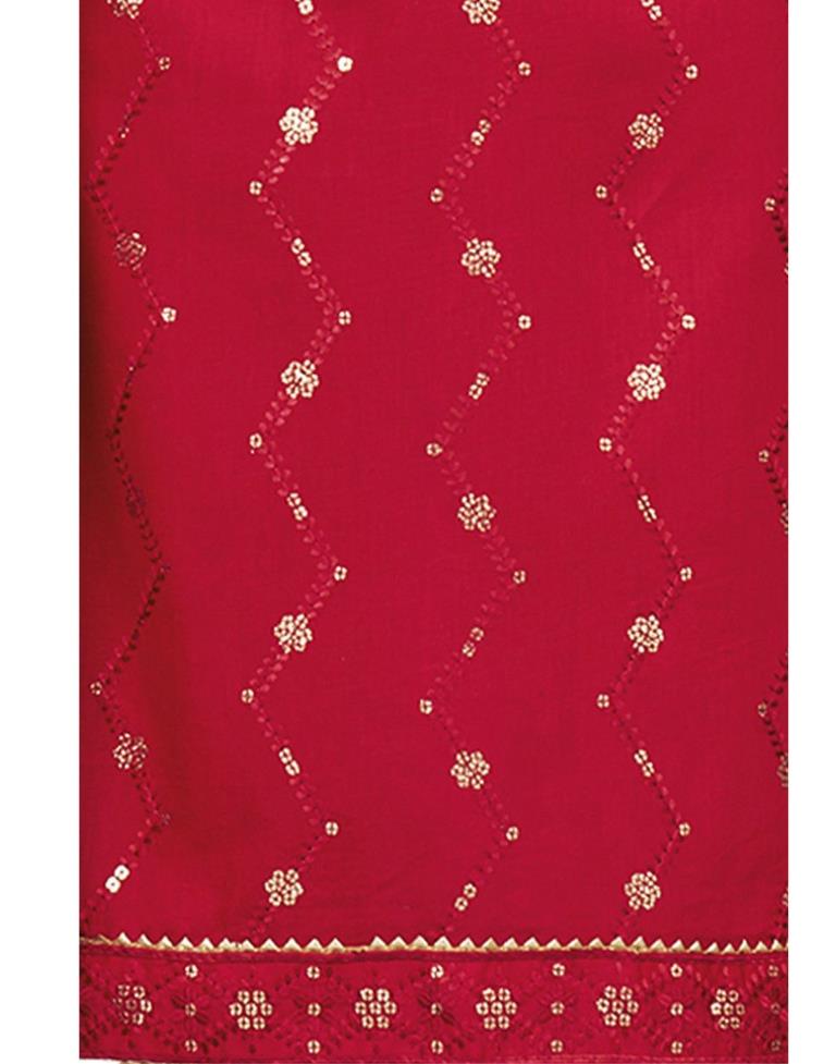 Red Cotton Embroidered Unstitched Salwar Suit | Sudathi