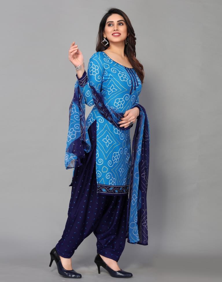 Sky Blue Printed Unstitched Salwar Suit Material