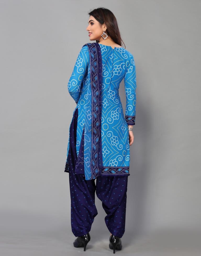 Sky Blue Printed Unstitched Salwar Suit Material