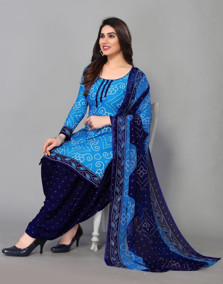 Sky Blue Printed Unstitched Salwar Suit Material