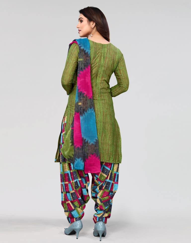 Green Printed Unstitched Salwar Suit Material