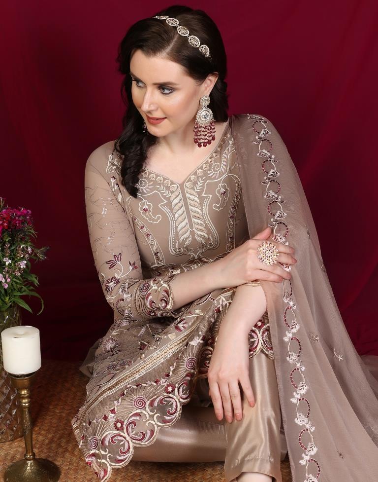 Brown Plain Georgette Unstitched Salwar Suit Material